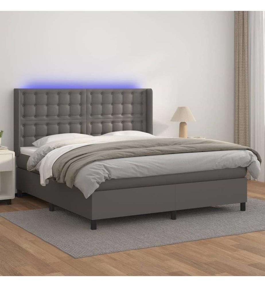 Boxspringbett mit Matratze & LED Grau 180x200 cm Kunstleder