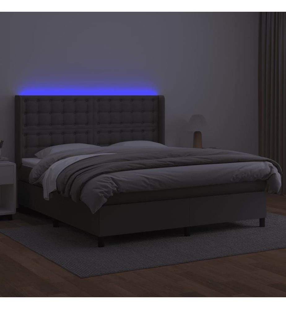Boxspringbett mit Matratze & LED Grau 180x200 cm Kunstleder