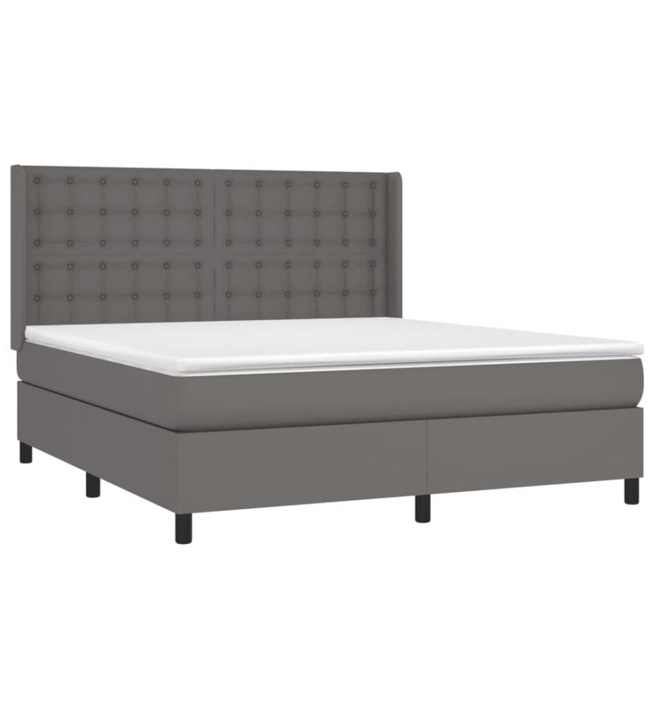 Boxspringbett mit Matratze & LED Grau 180x200 cm Kunstleder