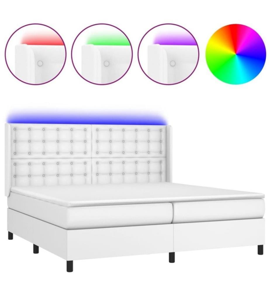 Boxspringbett mit Matratze & LED Weiss 200x200 cm Kunstleder