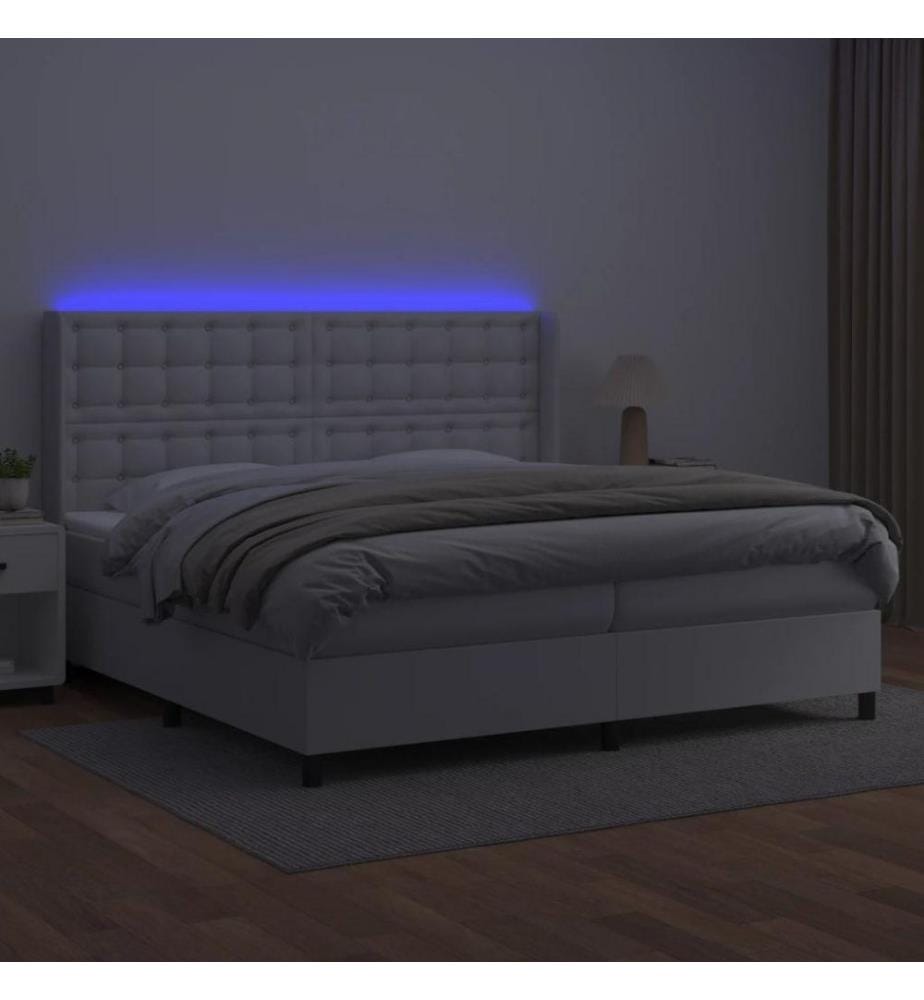 Boxspringbett mit Matratze & LED Weiss 200x200 cm Kunstleder
