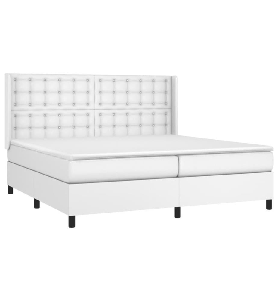 Boxspringbett mit Matratze & LED Weiss 200x200 cm Kunstleder
