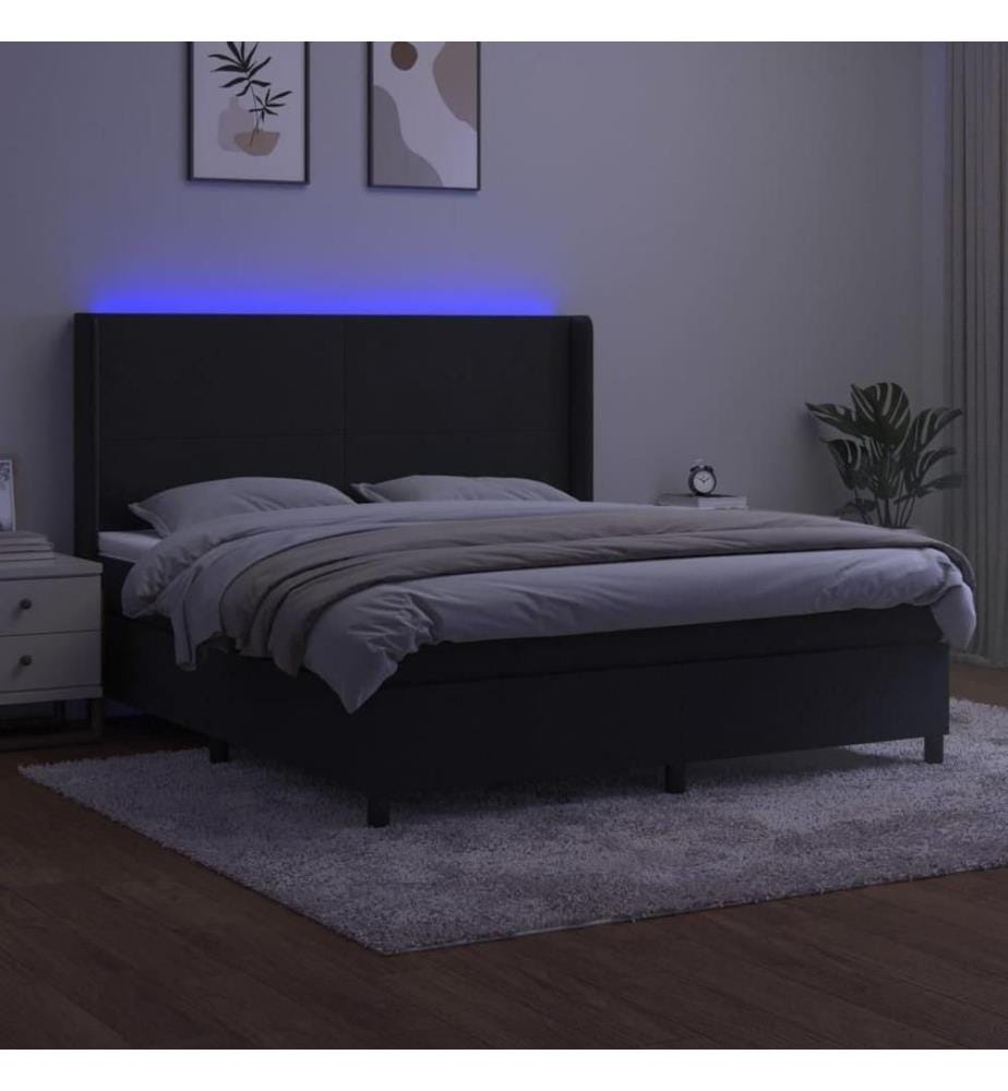 Sommier tapissier avec matelas et LED Noir 180x200 cm Velours