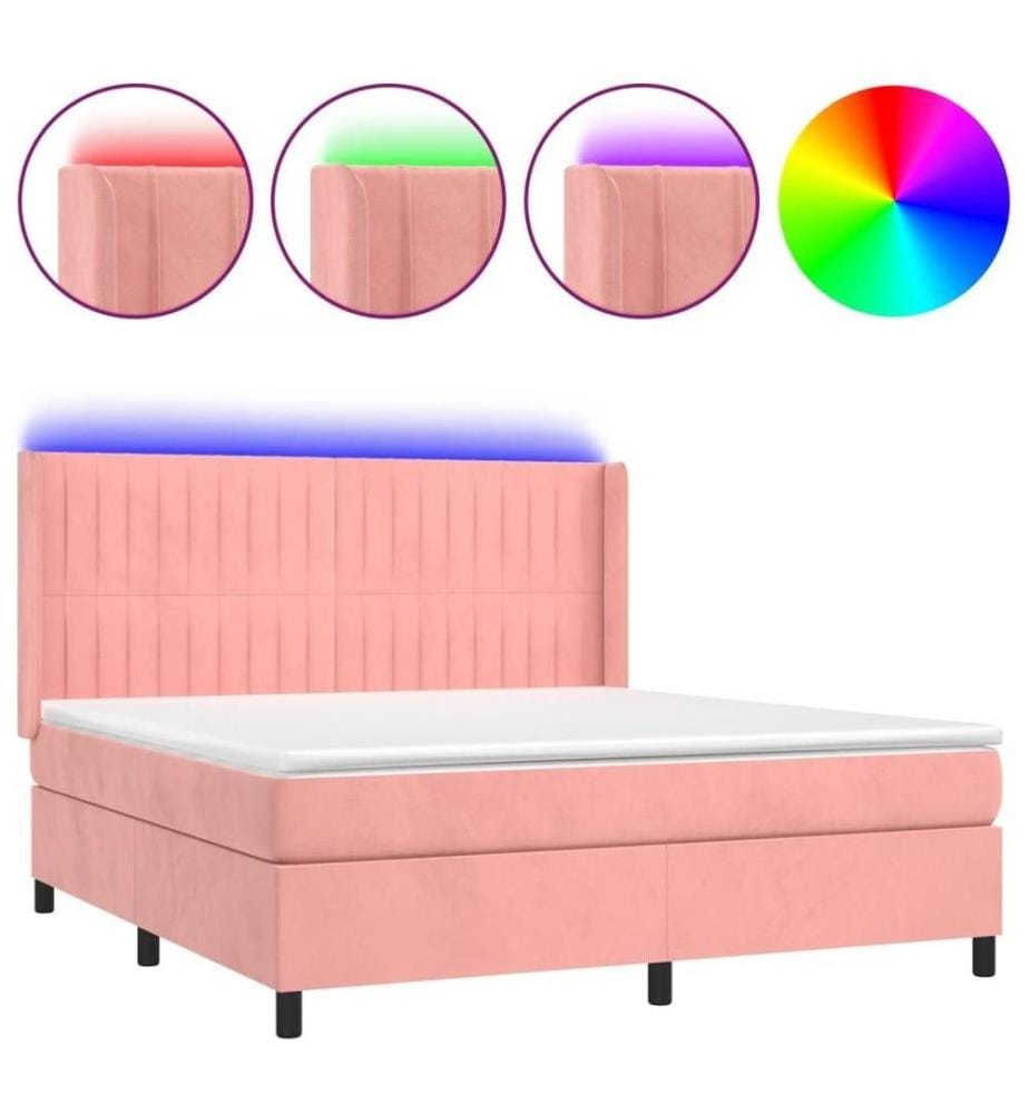 Boxspringbett mit Matratze & LED Rosa 180x200 cm Samt