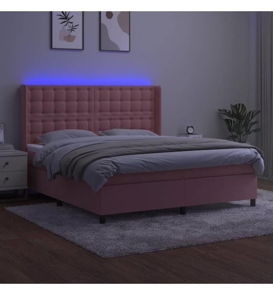 Boxspringbett mit Matratze & LED Rosa 180x200 cm Samt