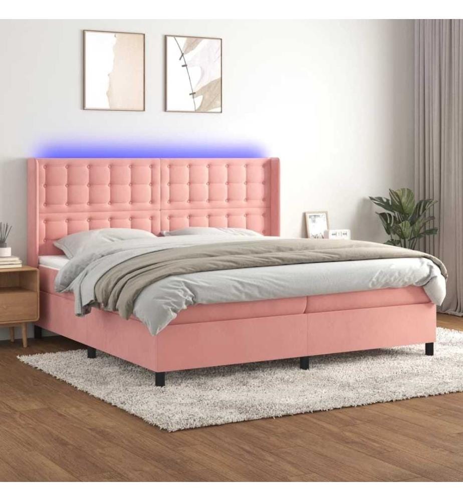Boxspringbett mit Matratze & LED Rosa 200x200 cm Samt