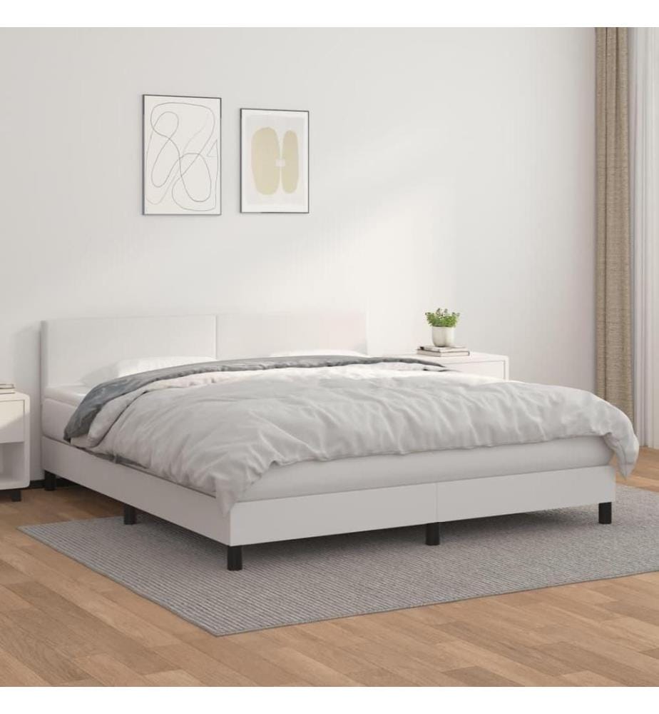 Boxspringbett mit Matratze Weiss 180x200 cm Kunstleder