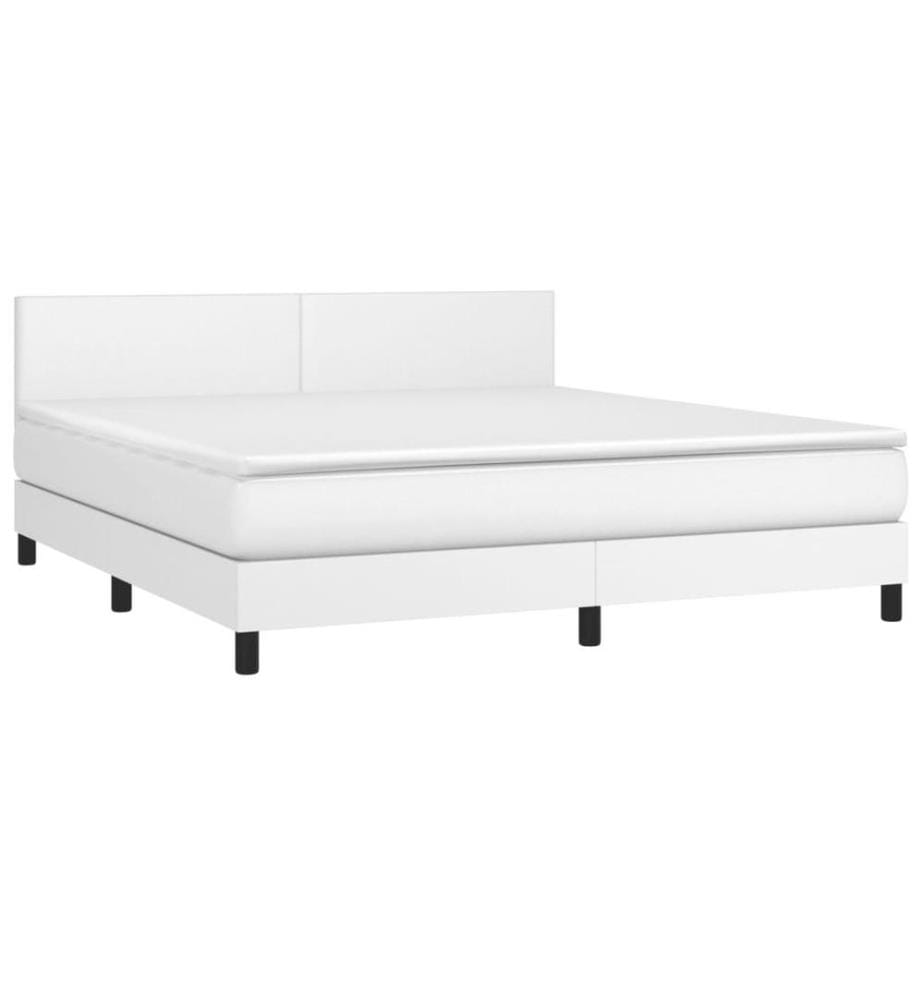 Boxspringbett mit Matratze Weiss 180x200 cm Kunstleder