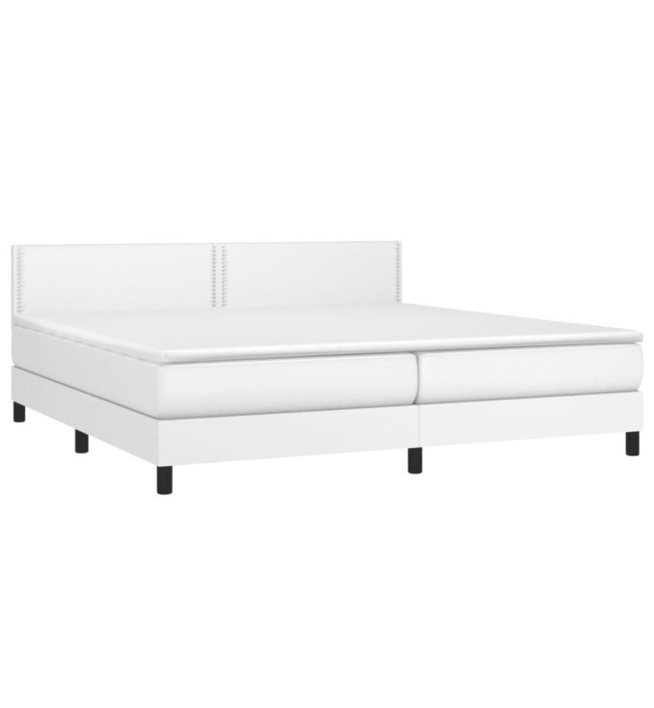 Boxspringbett mit Matratze Weiss 200x200 cm Kunstleder