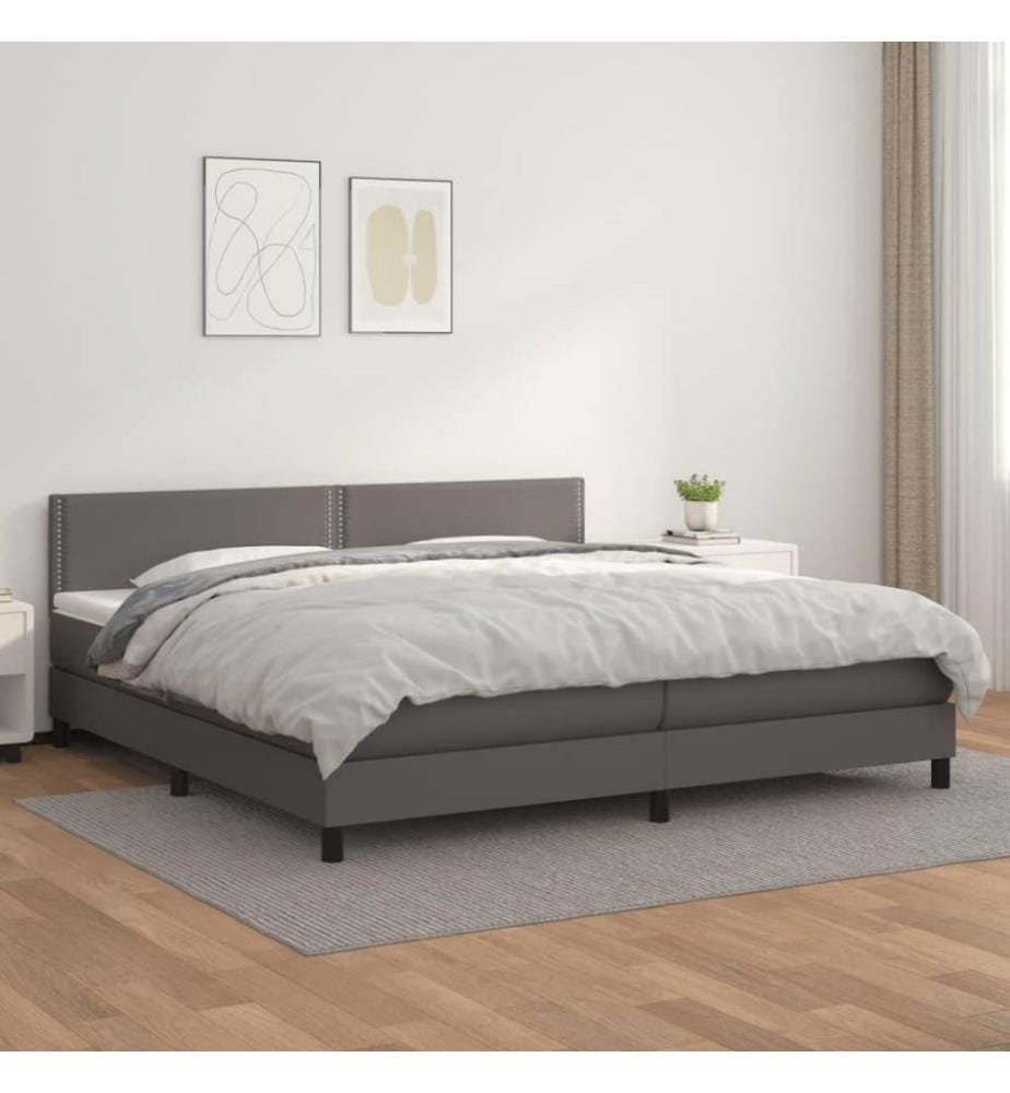 Boxspringbett mit Matratze Grau 200x200 cm Kunstleder