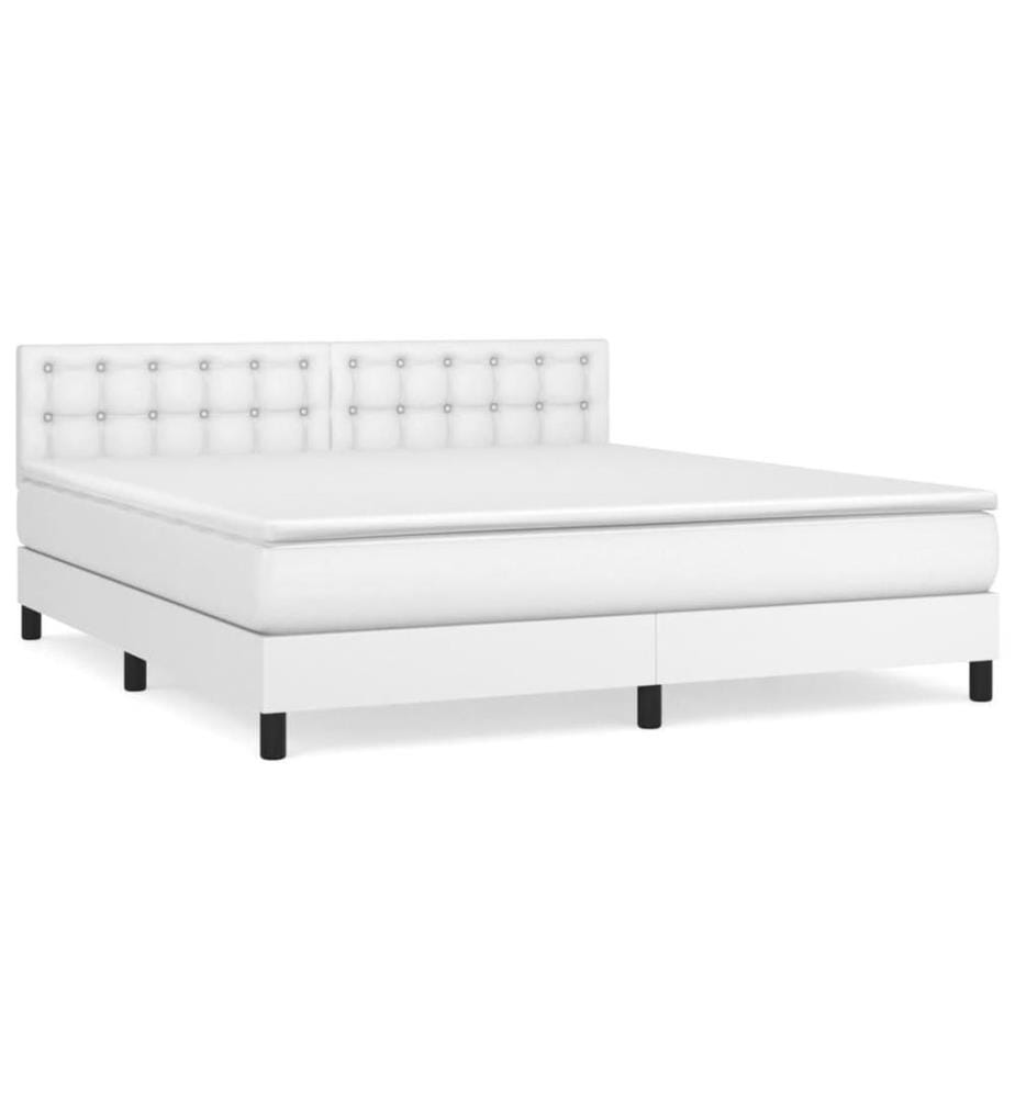 Boxspringbett mit Matratze Weiss 180x200 cm Kunstleder