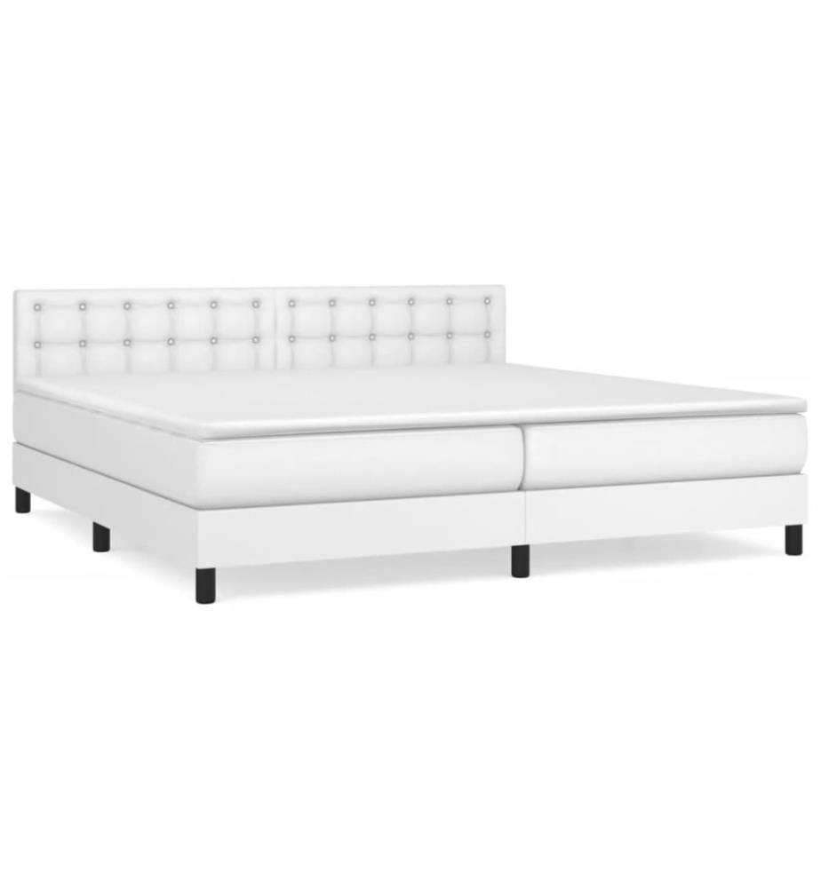 Boxspringbett mit Matratze Weiss 200x200 cm Kunstleder