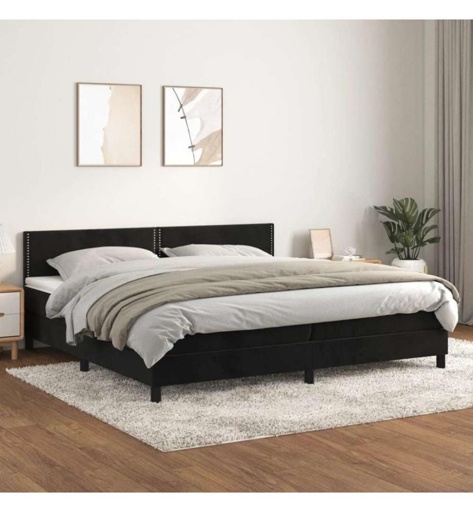 Lit à sommier tapissier et matelas Noir 200x200 cm Velours