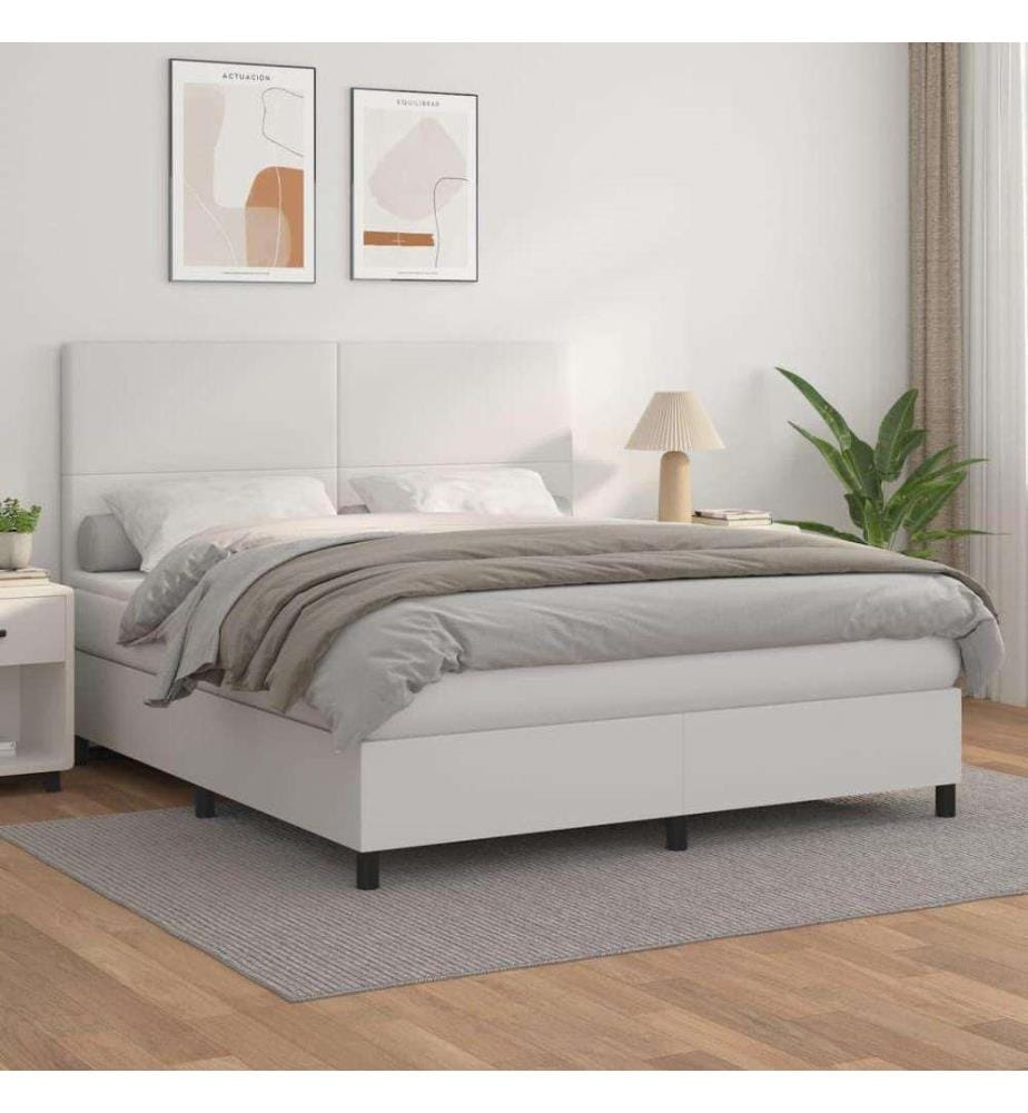 Boxspringbett mit Matratze Weiss 180x200 cm Kunstleder