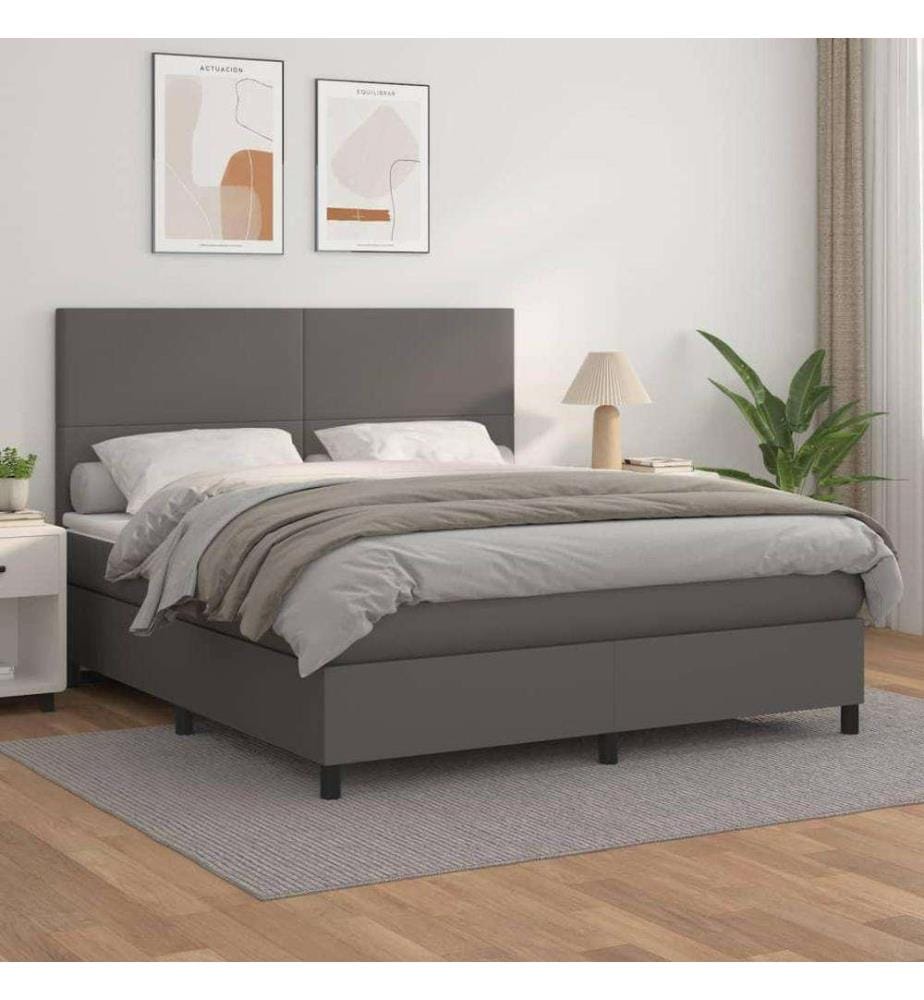 Boxspringbett mit Matratze Grau 180x200 cm Kunstleder
