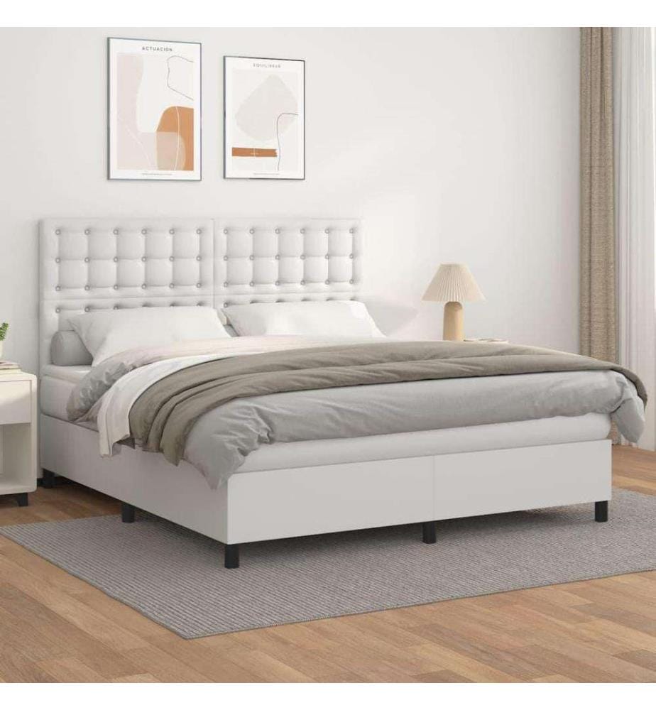 Boxspringbett mit Matratze Weiss 180x200 cm Kunstleder