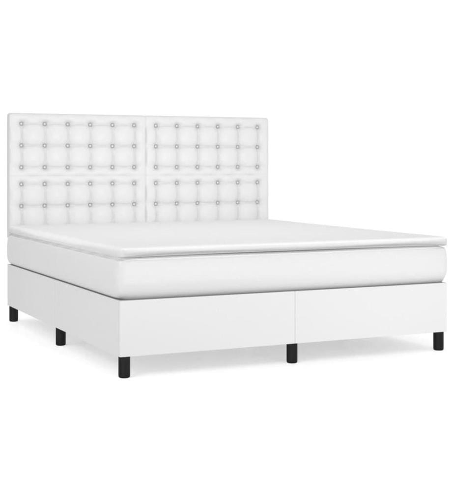Boxspringbett mit Matratze Weiss 180x200 cm Kunstleder