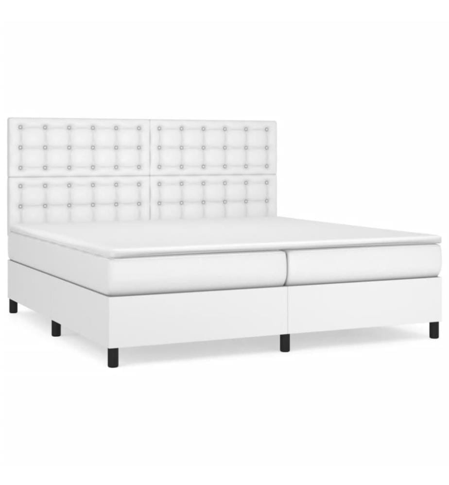 Boxspringbett mit Matratze Weiss 200x200 cm Kunstleder