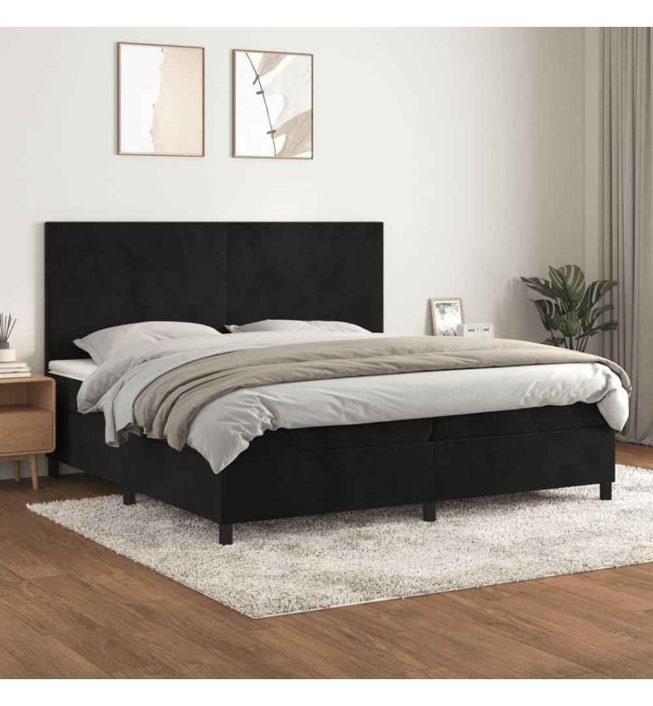 Lit à sommier tapissier et matelas Noir 200x200 cm Velours