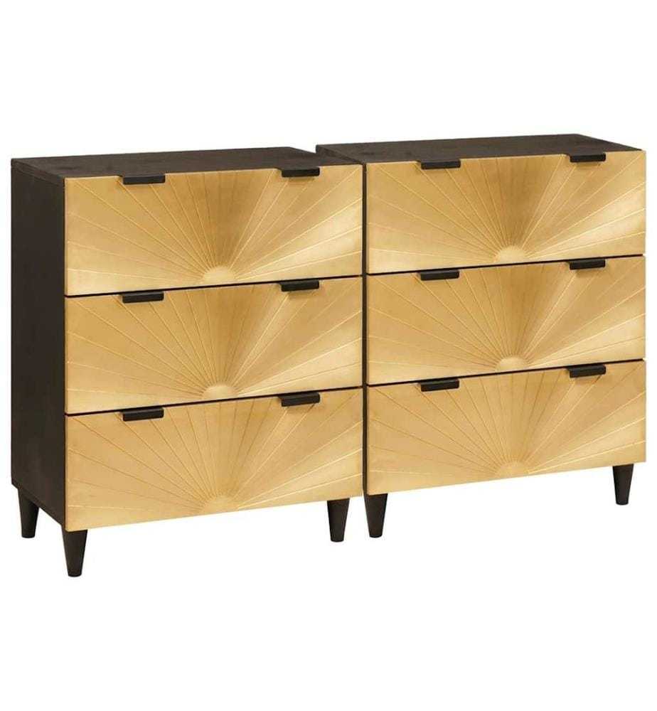 Sideboard Set 2 pcs Schwarz und Messing 120 x 33 x 75 cm