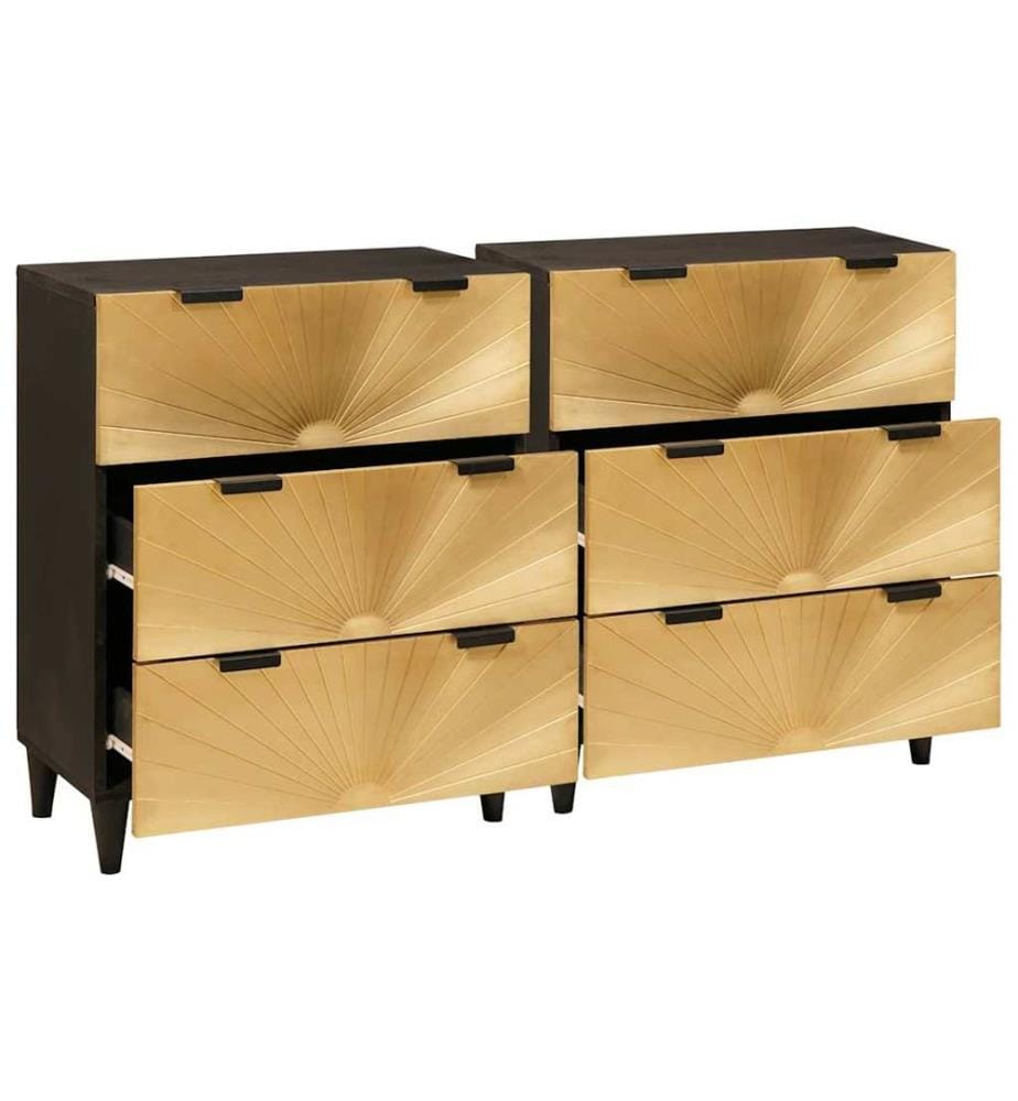 Sideboard Set 2 pcs Schwarz und Messing 120 x 33 x 75 cm
