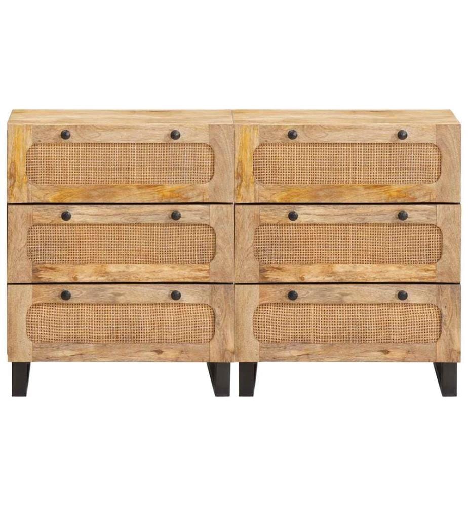 Credenza 2 pz Marron 60 x 33 x 75 cm Legno di mango massiccio