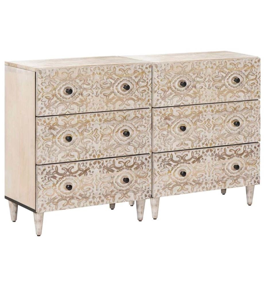 Sideboard 2 pcs Weiss 60 x 33,5 x 75 cm Massivholz Mango