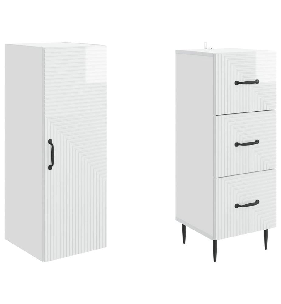 Schrankset 2 pcs Hochglanz Weiss 33 x 34,5 x 90 cm Holzwerkstoff