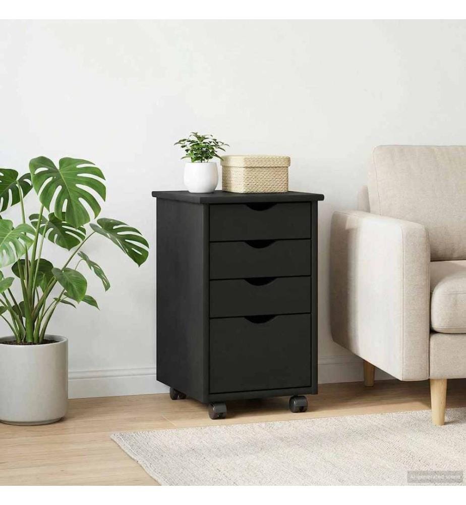 Rollschrank Schwarz 34 x 39 x 56 cm Massives Kiefernholz