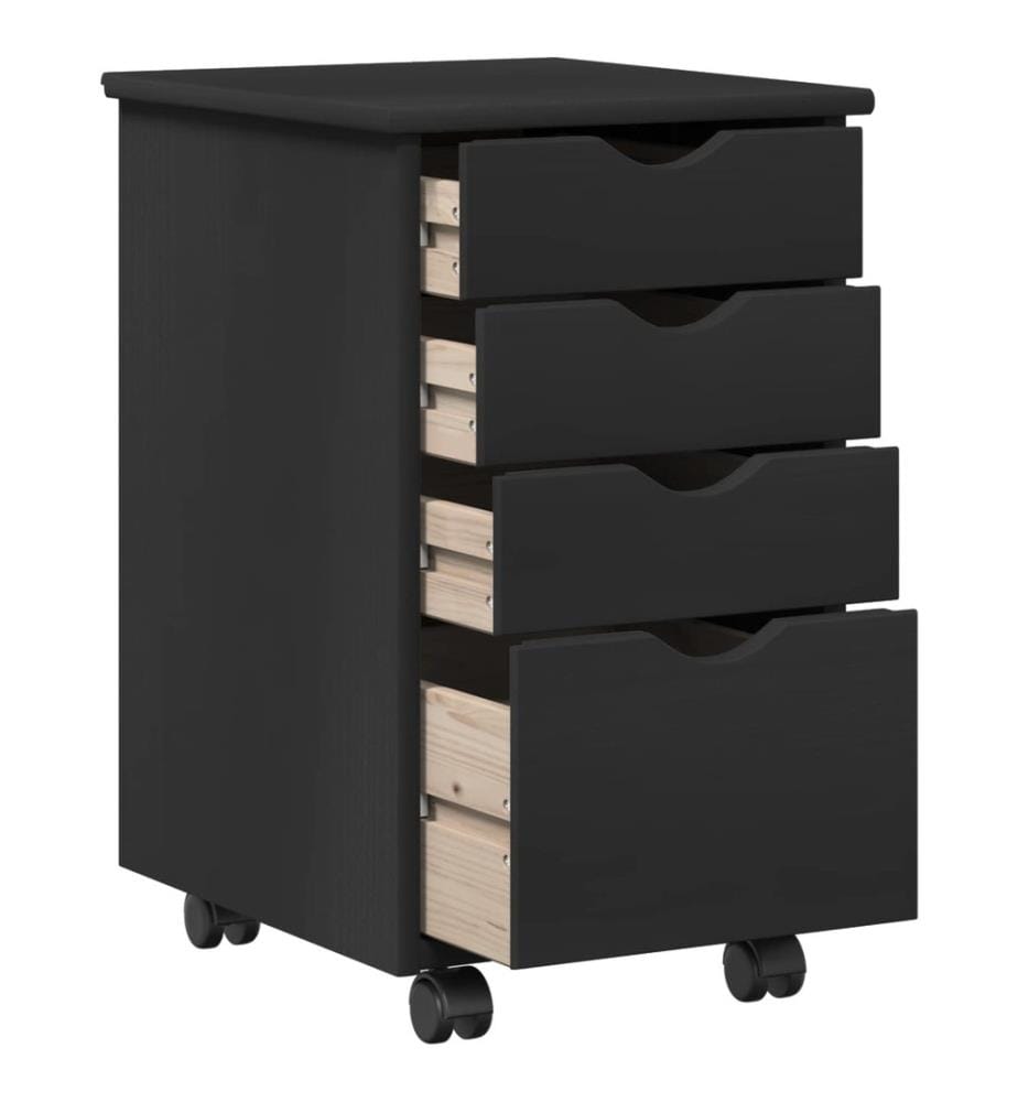 Rollschrank Schwarz 34 x 39 x 56 cm Massives Kiefernholz