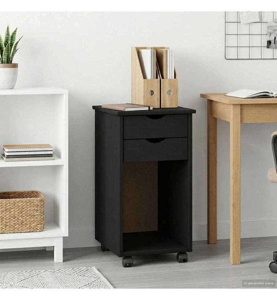 Rollschrank Schwarz 34 x 39 x 65,5 cm Massives Kiefernholz