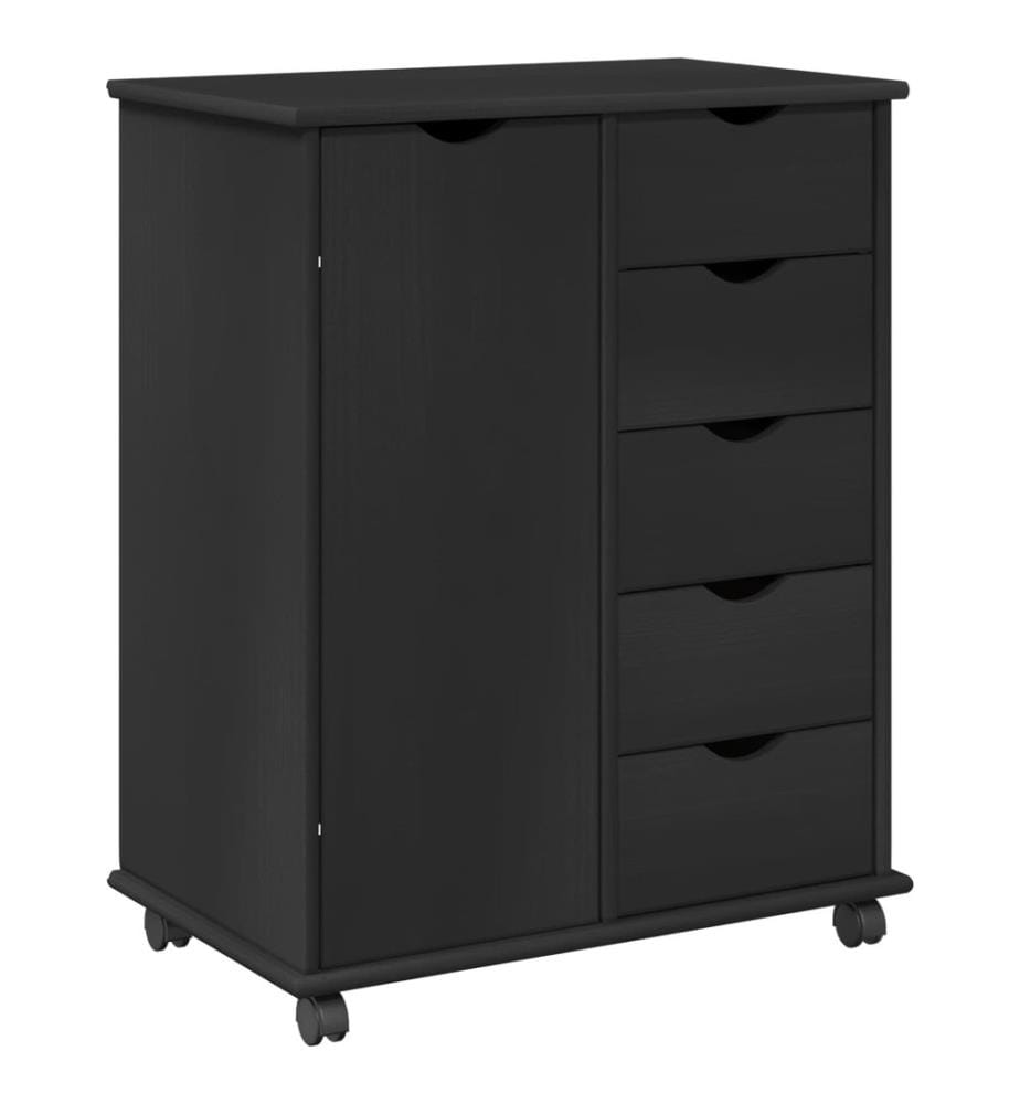 Rollschrank Mit Rad Schwarz 63,5 x 39 x 79 cm Massivholz Kiefer