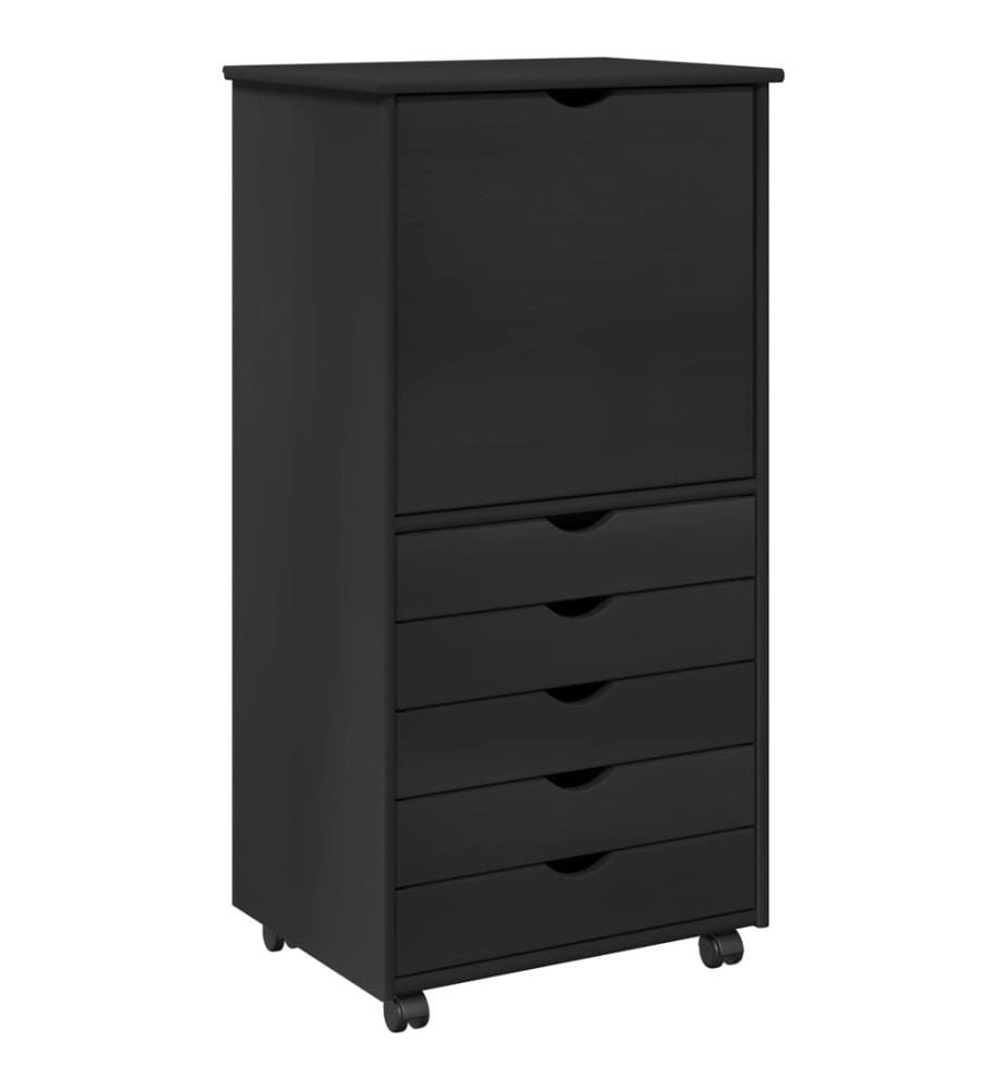 Rollschrank Mit Rad Schwarz 53 x 39 x 103 cm Massivholz Kiefer