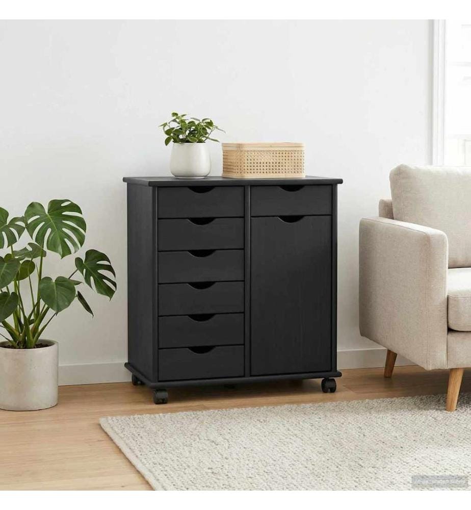 Rollschrank Schwarz 63,5 x 39 x 65,5 cm Massivholz Kiefer