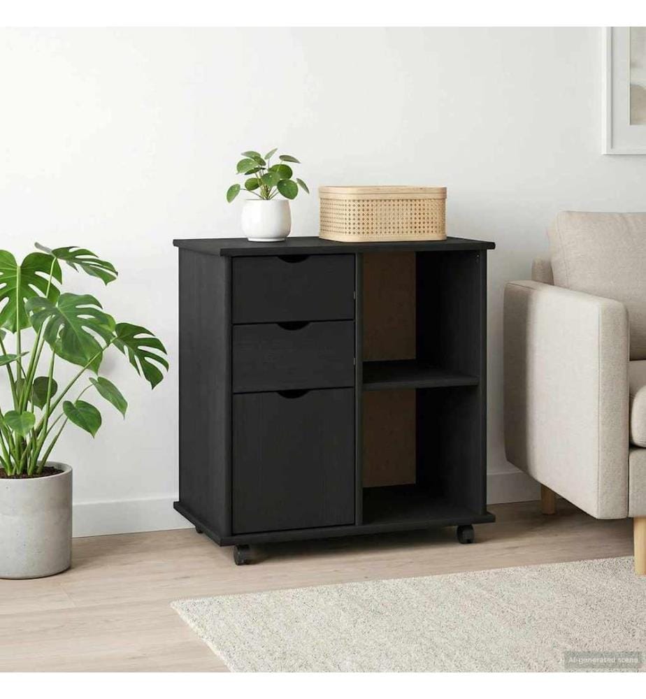 Rollschrank Schwarz 63,5 x 39 x 65,5 cm Massivholz Kiefer