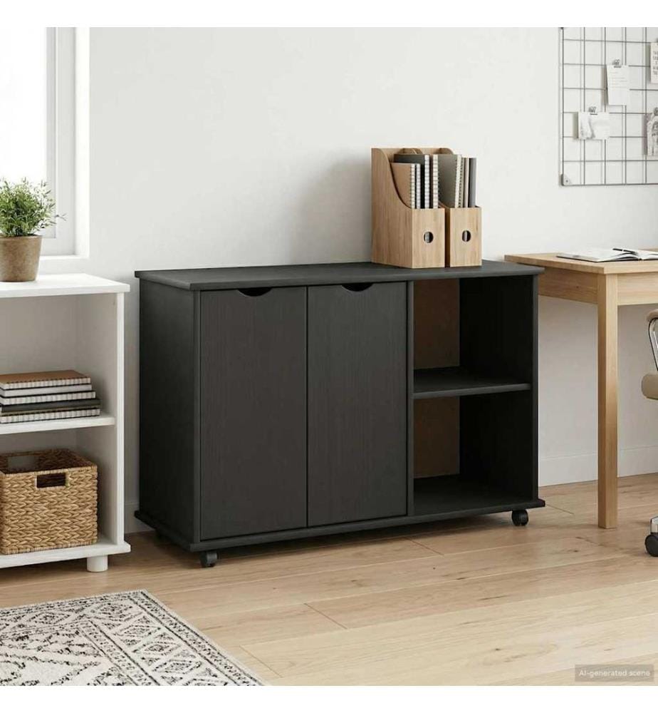 Rollschrank Schwarz 100 x 39 x 65,5 cm Massivholz Kiefer