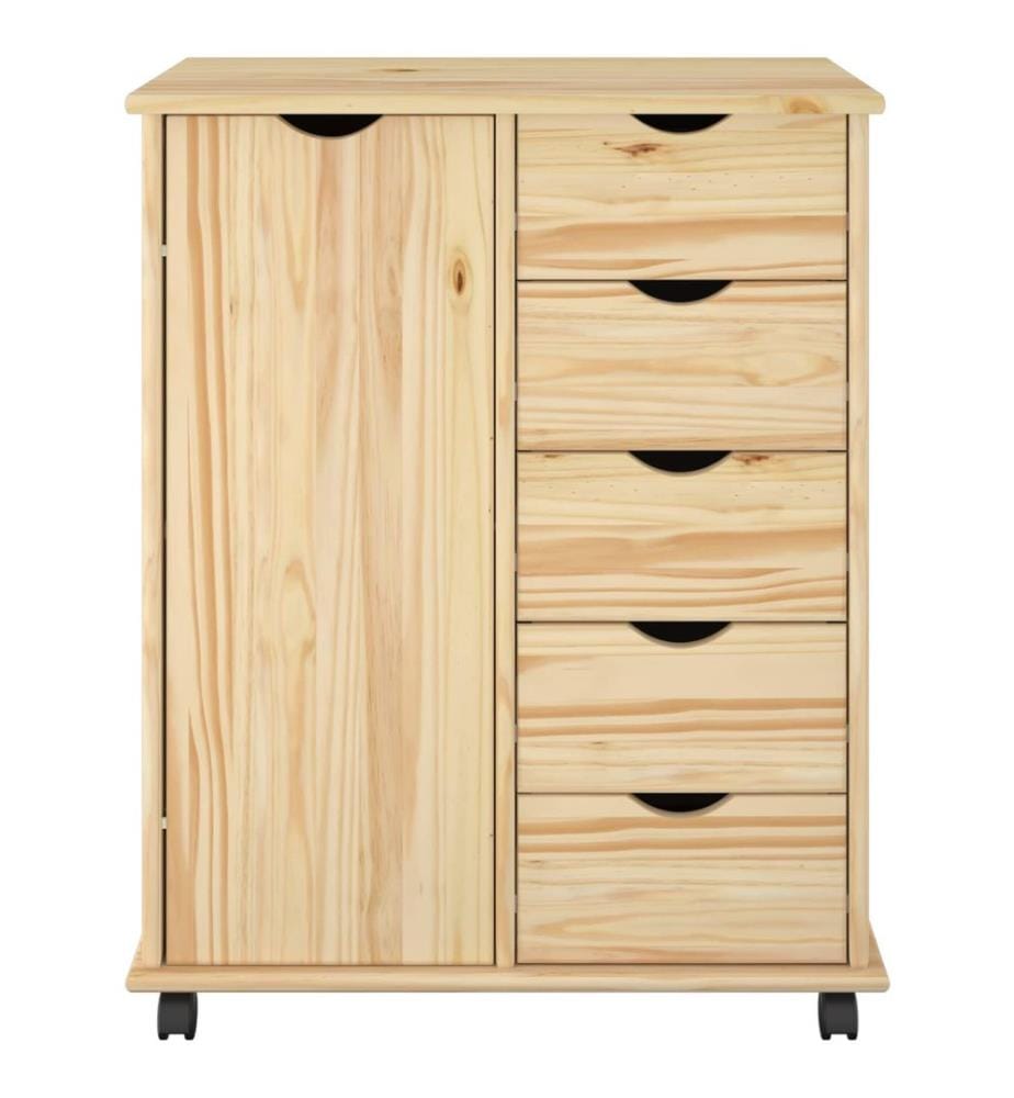 Rollschrank Mit Rad Braun 63,5 x 39 x 79 cm Massivholz Kiefer