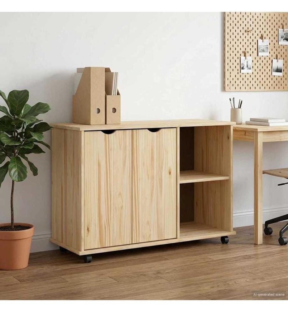 Rollschrank Mit Rad Braun 100 x 39 x 65,5 cm Massivholz Kiefer