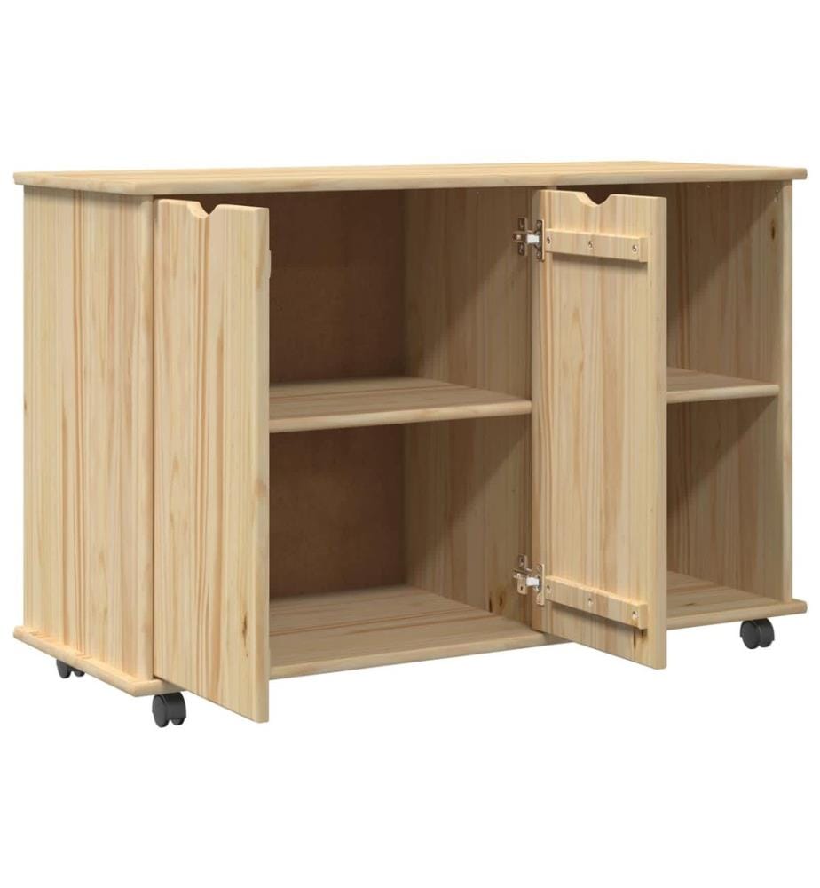 Rollschrank Mit Rad Braun 100 x 39 x 65,5 cm Massivholz Kiefer