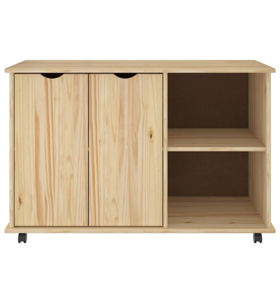 Rollschrank Mit Rad Braun 100 x 39 x 65,5 cm Massivholz Kiefer