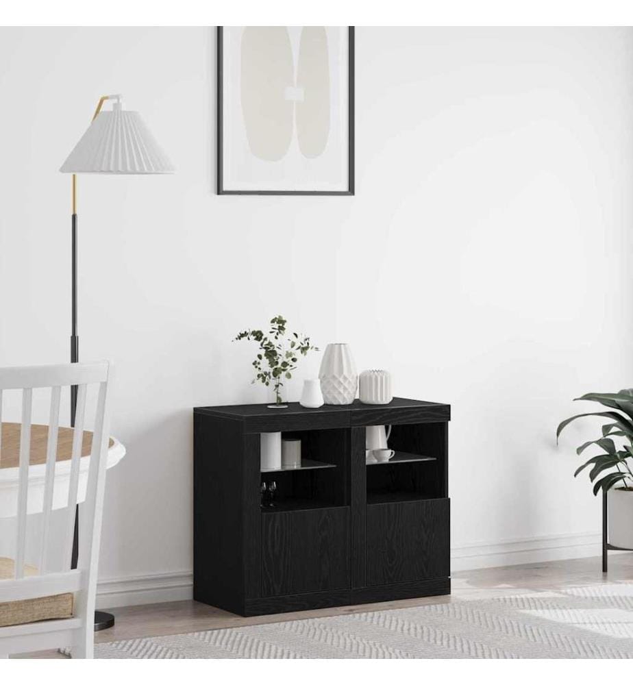 LED-Sideboard 2 pcs Schwarz Eichen-Optik 41 x 37 x 67 cm