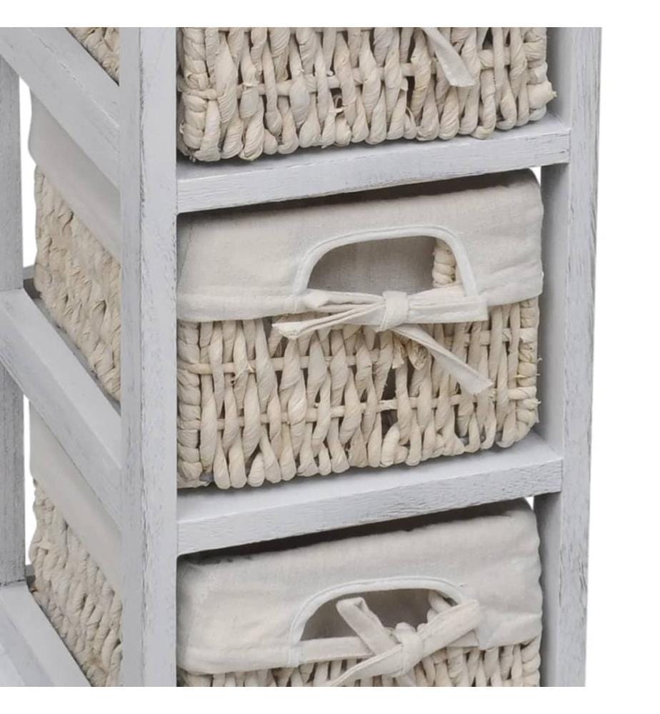 Holz-Schränkchen mit 3 Flechtkörben Weiss