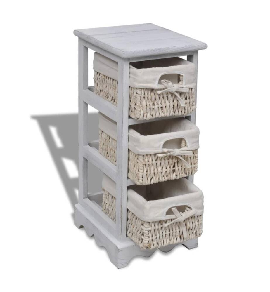 Holz-Schränkchen mit 3 Flechtkörben Weiss