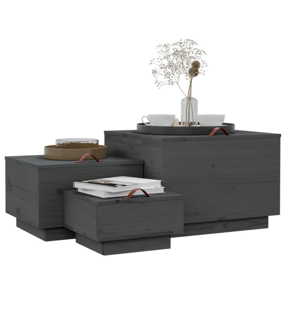 Aufbewahrungsboxen mit Deckeln 3 Stk. Grau Massivholz Kiefer