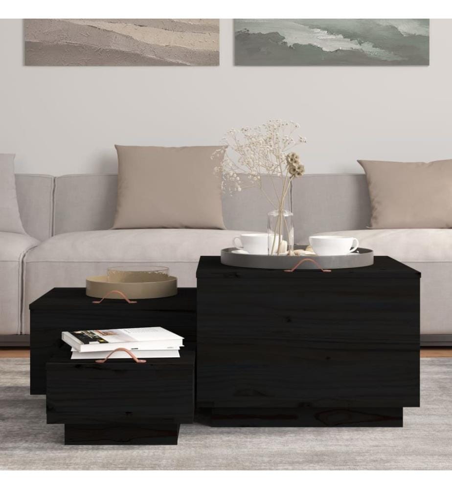 Aufbewahrungsboxen mit Deckeln 3 Stk. Schwarz Massivholz Kiefer