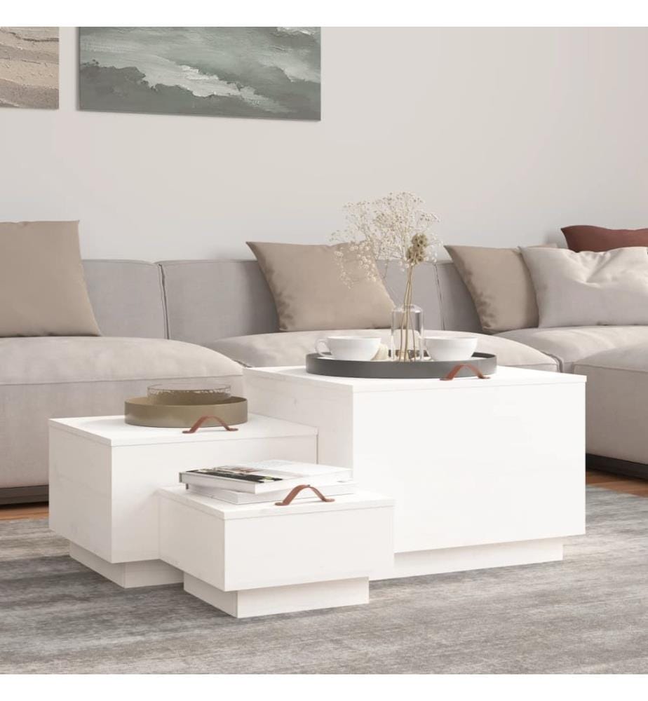 Boîtes de rangement et couvercles 3pcs Blanc Bois massif de pin