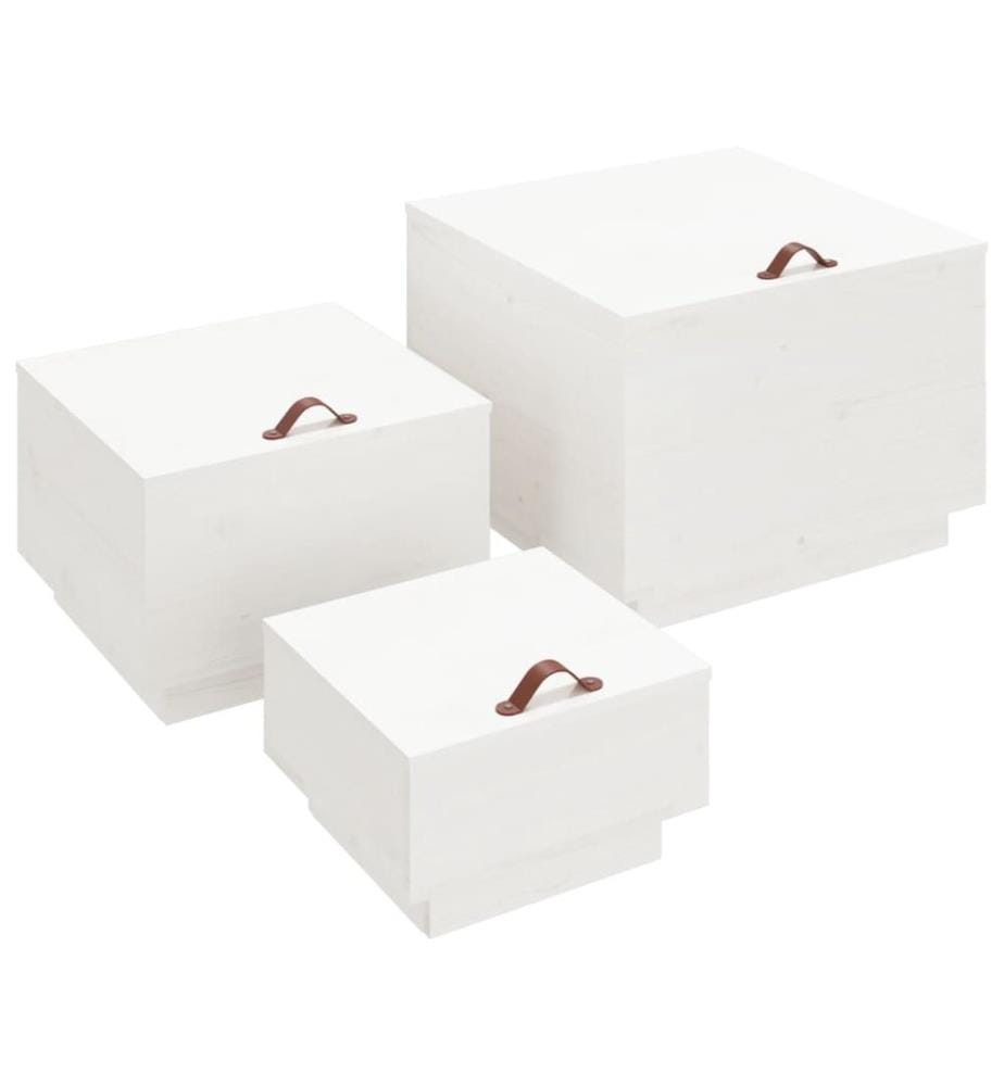 Boîtes de rangement et couvercles 3pcs Blanc Bois massif de pin