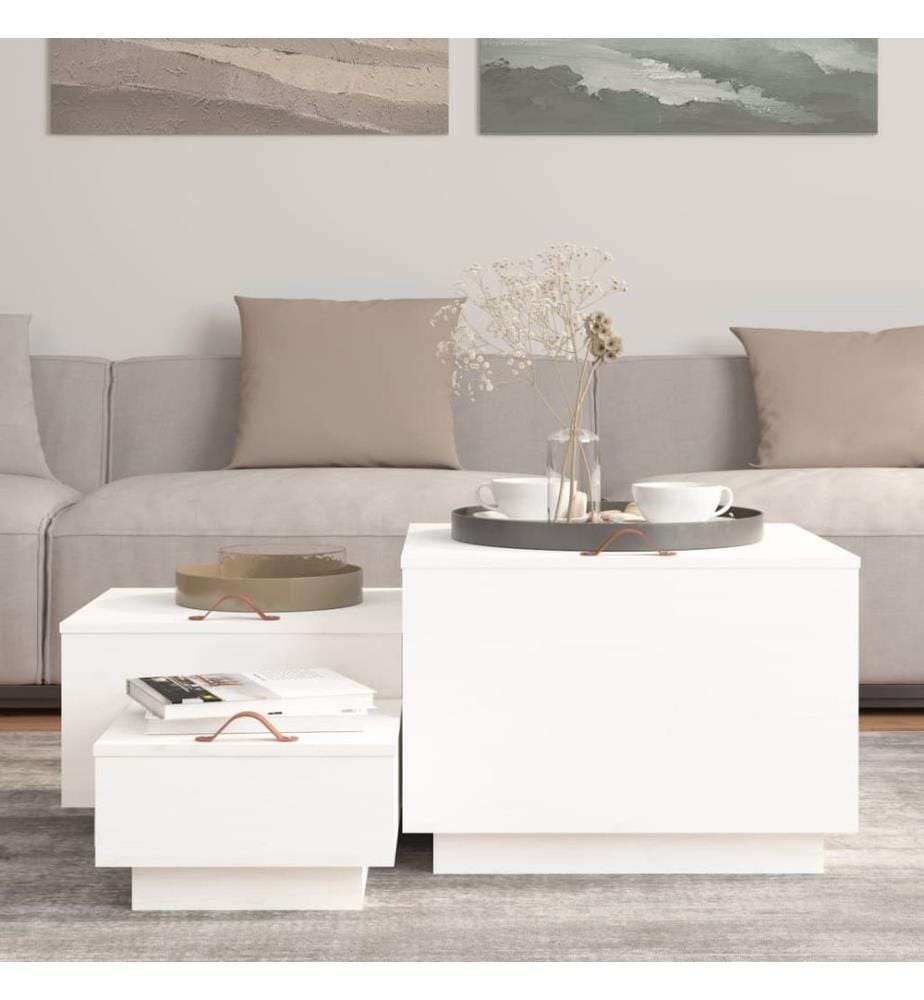 Boîtes de rangement et couvercles 3pcs Blanc Bois massif de pin