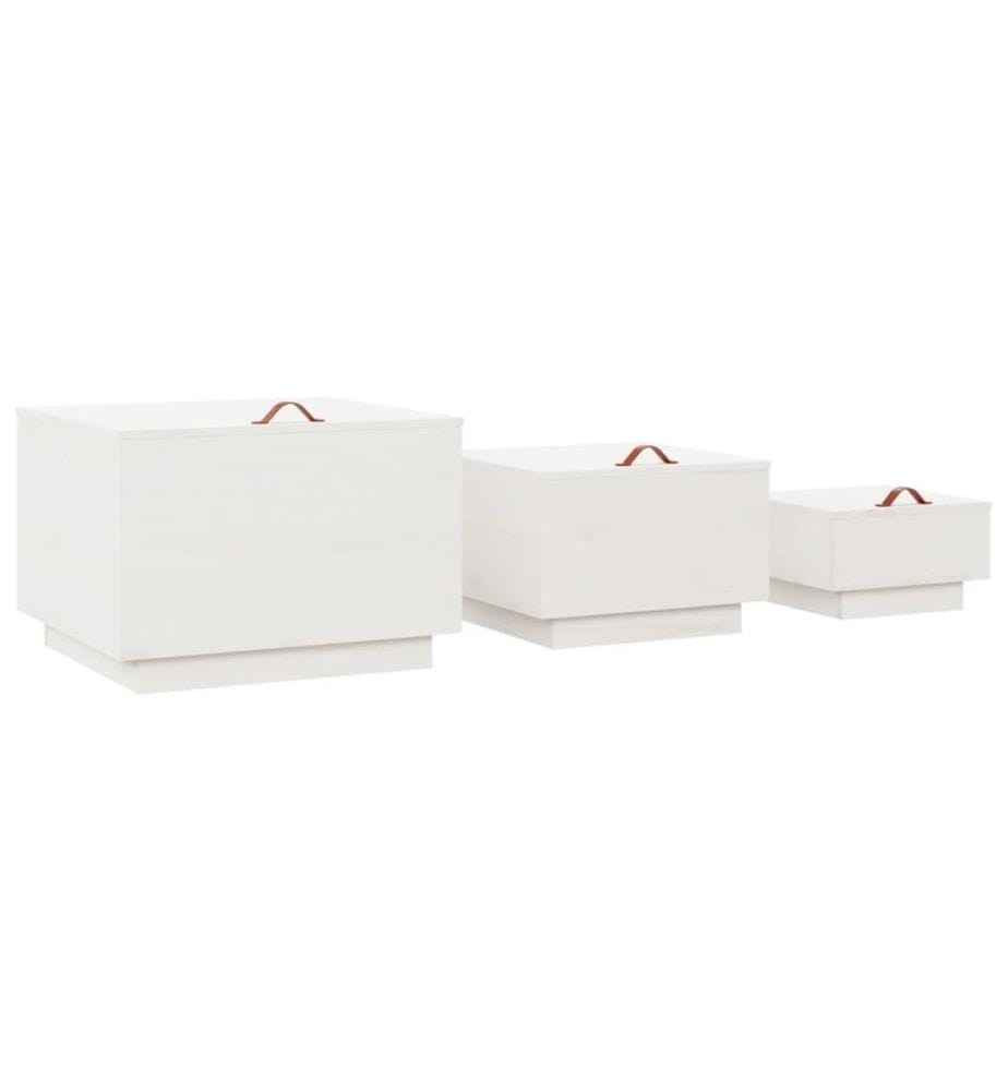 Boîtes de rangement et couvercles 3pcs Blanc Bois massif de pin