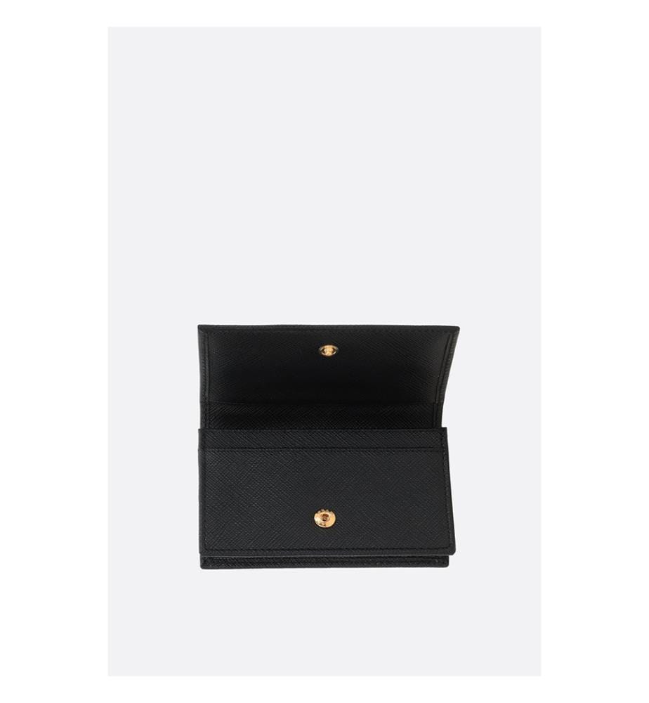 Kartenetui aus Saffiano-Leder mit Klappe - Schwarz